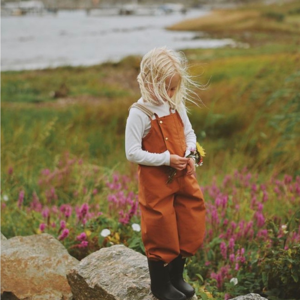Brand new without tags Dungaree Rain Pants - Rust by Fairchild Weatherwear 6-8